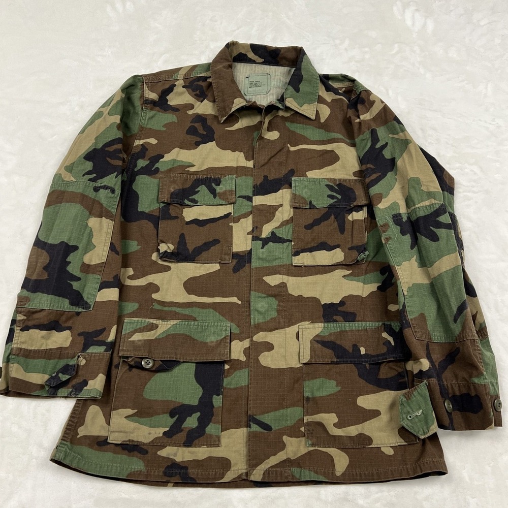 American Apparel Combat Coat Mens Medium Green Woodland Camo Ripstop BDU Jacket